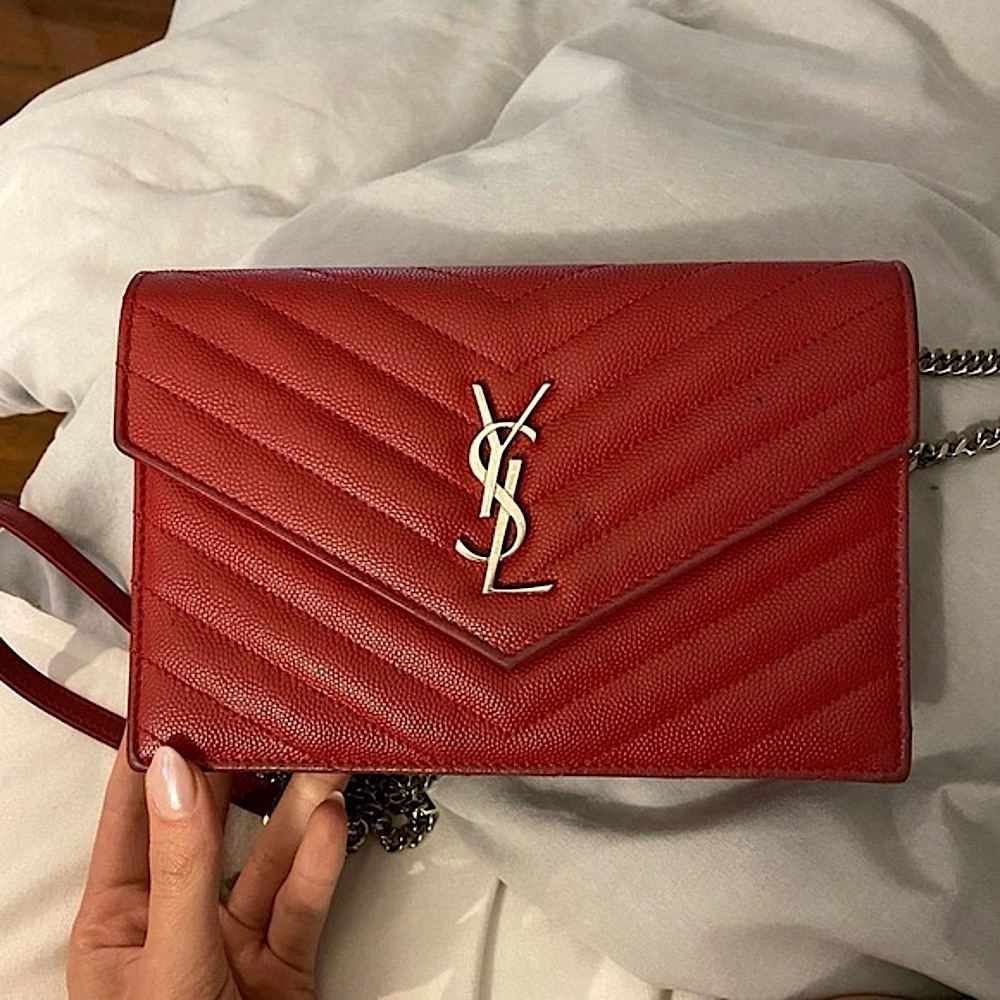 Yves Saint Laurent Red Crossbody Bag with Envelope Flap